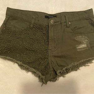 Forever 21 Army Green Crochet Pocket Shorts